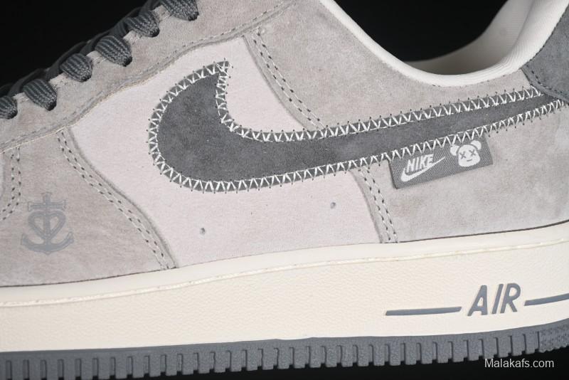 Nike Air Force 1 '07 Low Violent Bear Collaboration Grey Embroidered Swoosh Low-Top Casual Sneakers - KK1988-047