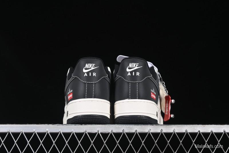 Nike Air Force 1 '07 Low Stone Island x Supreme Collaboration Beige Black Patchwork Low-Top Casual Sneakers - HH7518-042