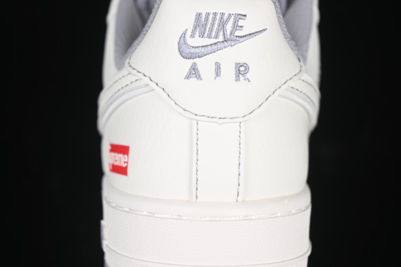 Nike Air Force 1 '07 Low Supreme Collaboration Beige Grey with Red Swoosh Casual Sneakers - BB7518-011