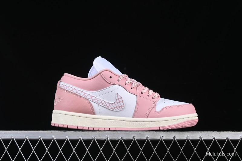 Nike Air Jordan 1 Low AJ1 Custom White Pink Low-Top Casual Lifestyle Sneakers - DC0774-162