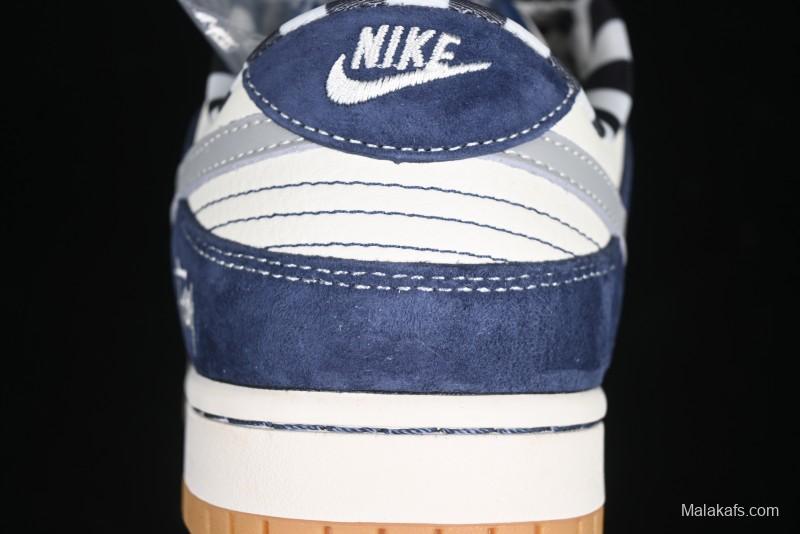 Nike SB Dunk Low Stussy Collaboration Suede Blue Anniversary Custom Low-Top Casual Sneakers - XS1086-009