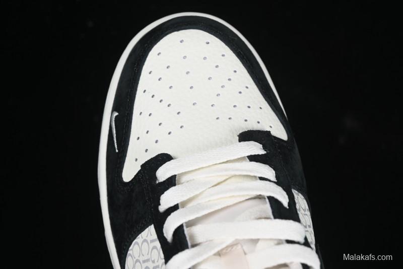 Nike SB Dunk Low Gucci Collaboration Black White Lettering Anniversary High-End Custom Low-Top Casual Skate Shoes - DJ2024-098