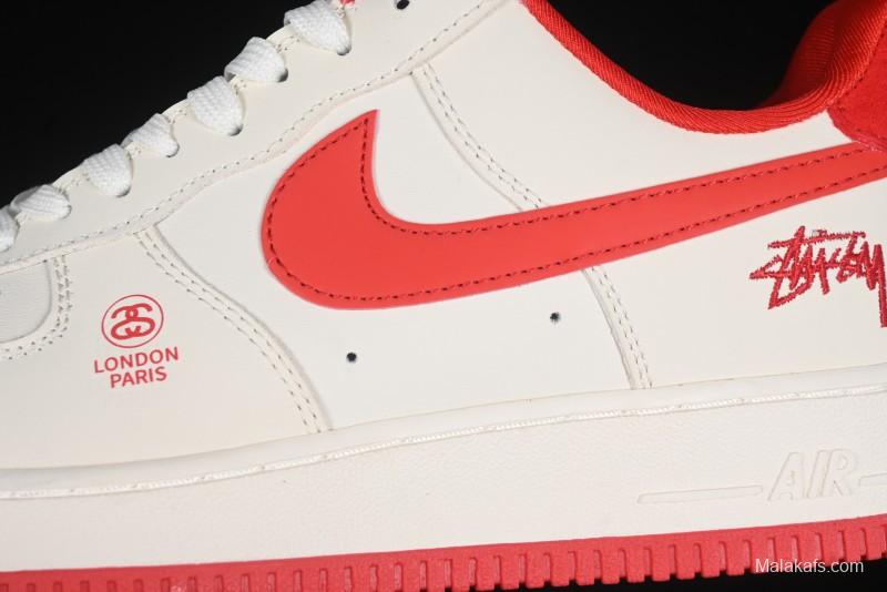 Nike Air Force 1 '07 Low Stussy Collaboration Beige Deep Orange Low-Top Casual Sneakers - DF0188-031