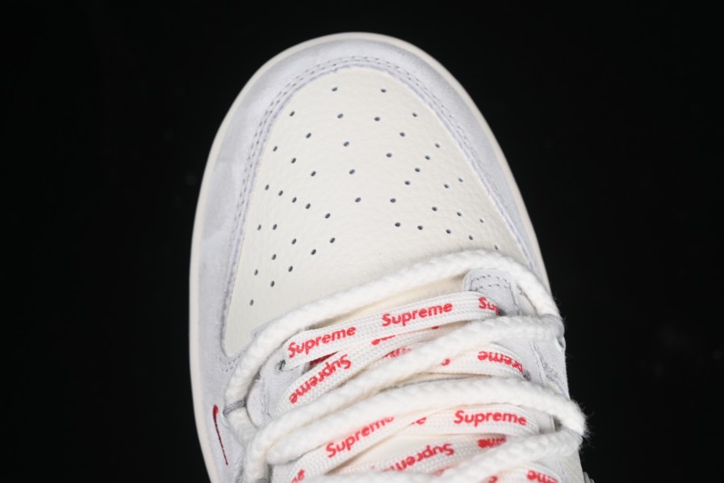 Nike SB Dunk Low Supreme Collaboration Light Gray Drawstring Anniversary High-End Custom Low-Top Casual Skate Shoes - XX3168-109