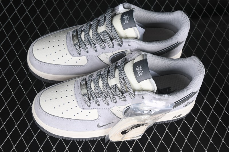 Nike Air Force 1 '07 Low Stussy Collaboration - Pig Grey Swoosh Low-Top Casual Sneakers - XZ3318-066