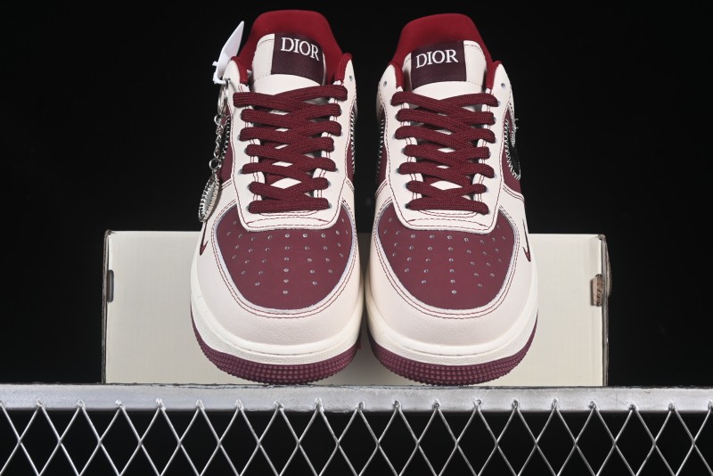 Nike Air Force 1 '07 Low Dior Collaboration Burgundy Low-Top Casual Sneakers - KK1988-046