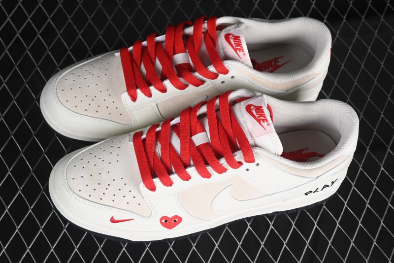Nike SB Dunk Low Comme des Garcons Play Heart White Anniversary Custom Low-Top Casual Skate Shoes - DJ2024-052
