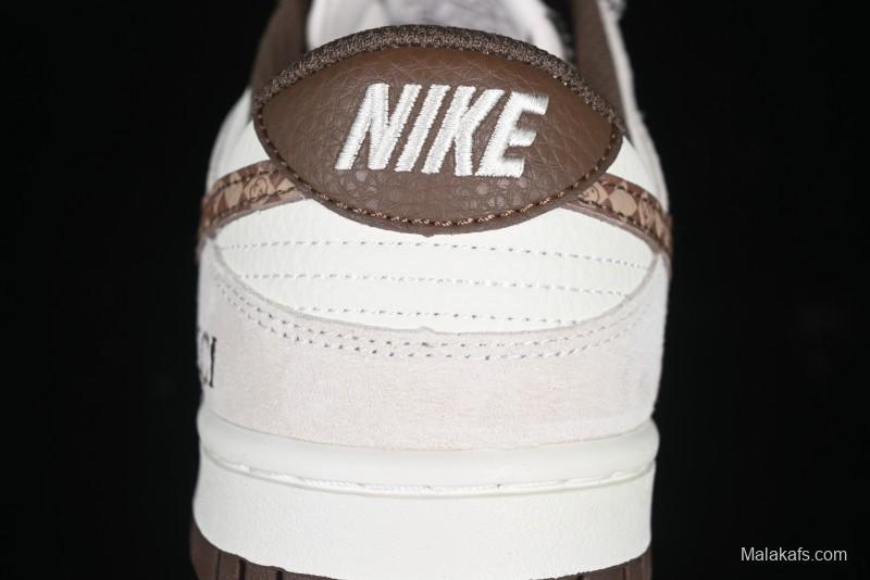 Nike SB Dunk Low Gucci Collaboration Monogram Beige Brown Swoosh Anniversary Custom Low-Top Casual Skate Shoes - DJ2024-059