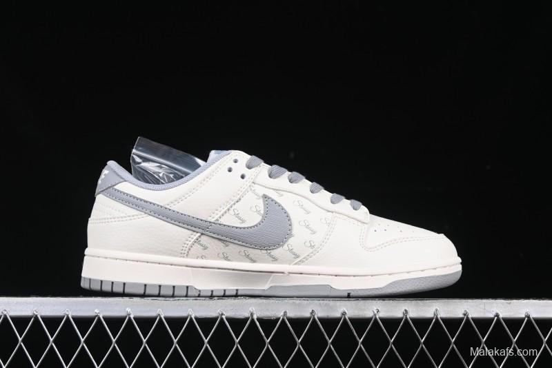 Nike SB Dunk Low Stussy Collaboration Light Grey Brushed Swoosh Anniversary Custom Low-Top Casual Sneakers - XX2025-608