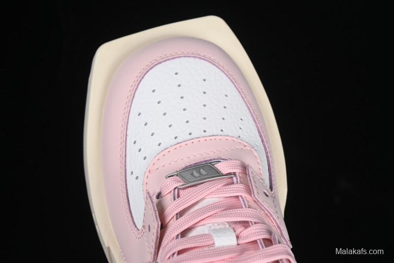 Choco Concert Leather Round Square Asymmetrical Fashion Sneakers White Pink - AJE5