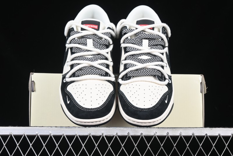 Nike SB Dunk Low Supreme x Stone Island Triple Collaboration Strap Patch Black Swoosh Anniversary Custom Low-Top Casual Skate Shoes - YX5066-202
