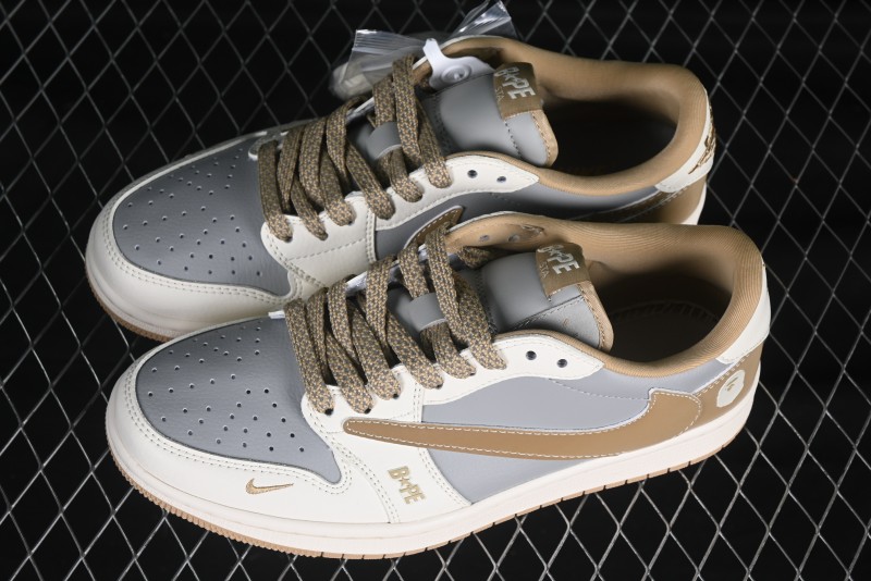 Nike Travis Scott x Fragment Design x Air Jordan 1 Low OG SP AJ1 Bape Collaboration Low-Top Casual Sneakers - BB6511-623