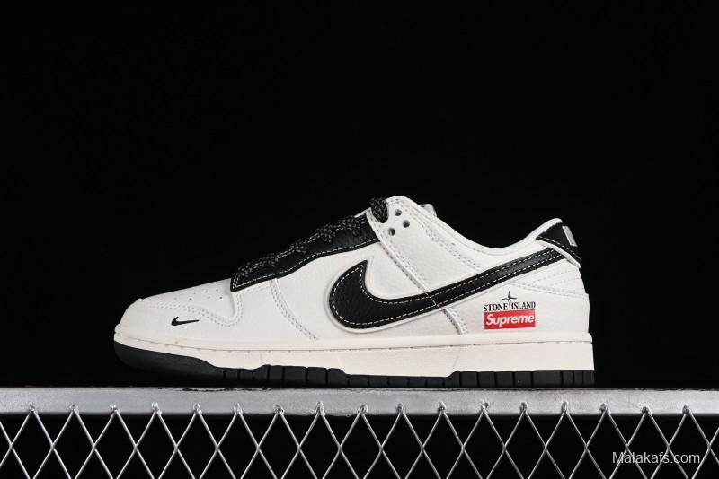 Nike Supreme x SB Dunk Low Stone Island Collaboration - Beige Black Starry Sky Anniversary Custom Low-Top Casual Skate Shoes - BB9866-003