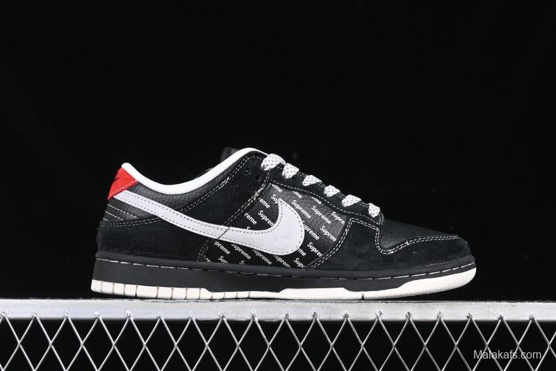 Nike SB Dunk Low Supreme Collaboration Black Grey Swoosh Anniversary Custom Low-Top Casual Skate Shoes - XS1086-011
