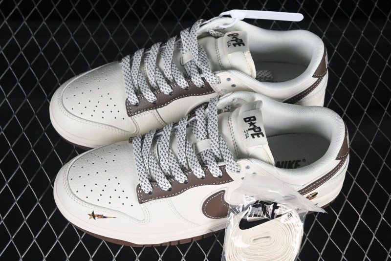 Nike SB Dunk Low Bape Collaboration Light Beige Brown Anniversary Custom Low-Top Casual Skate Shoes - XS6089-514