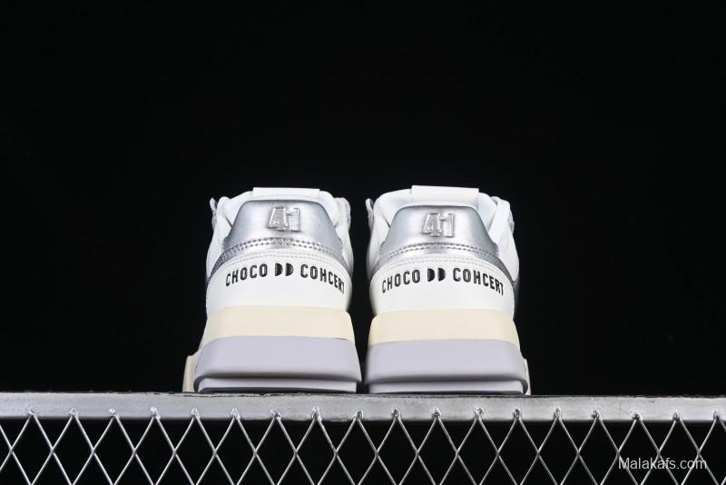 Choco Concert Leather Asymmetrical Fashion Sneakers Silver White - AJE5