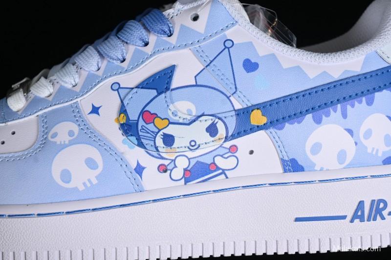 Nike Air Force 1 '07 Low Witch Collaboration Custom Leather Sneakers with Skull Design and Gradient White-Blue - CW2288-111