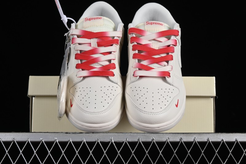 Supreme x Nike SB Dunk Low Anniversary Custom White Red Colorway Low-Top Casual Skate Shoes - BB8657-107