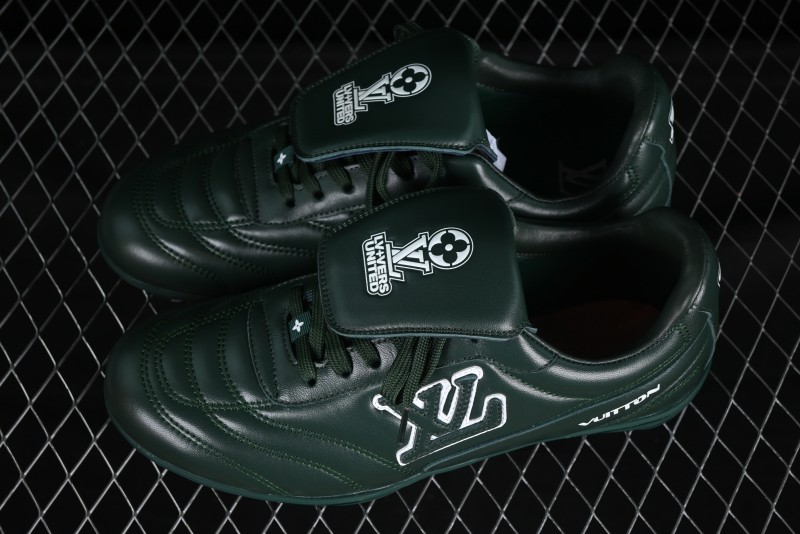 Louis Vuitton Footprint Soccer 2025 Spring Summer Collection Round Toe Lace-Up Low Top Lifestyle Casual Shoes - D.GREEN
