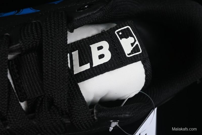 NY Yankees Black Leather Sneakers with Bold Blue Logo