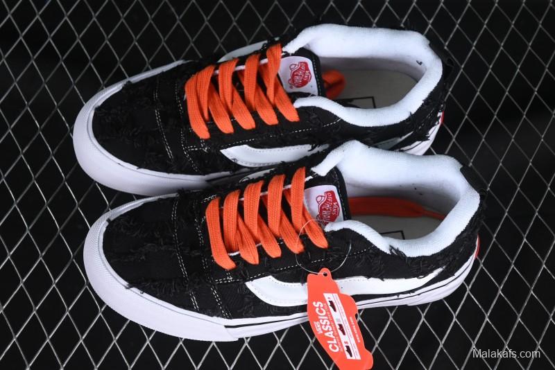 Vans Old Skool Distressed Black Canvas Sneakers with Orange Accents