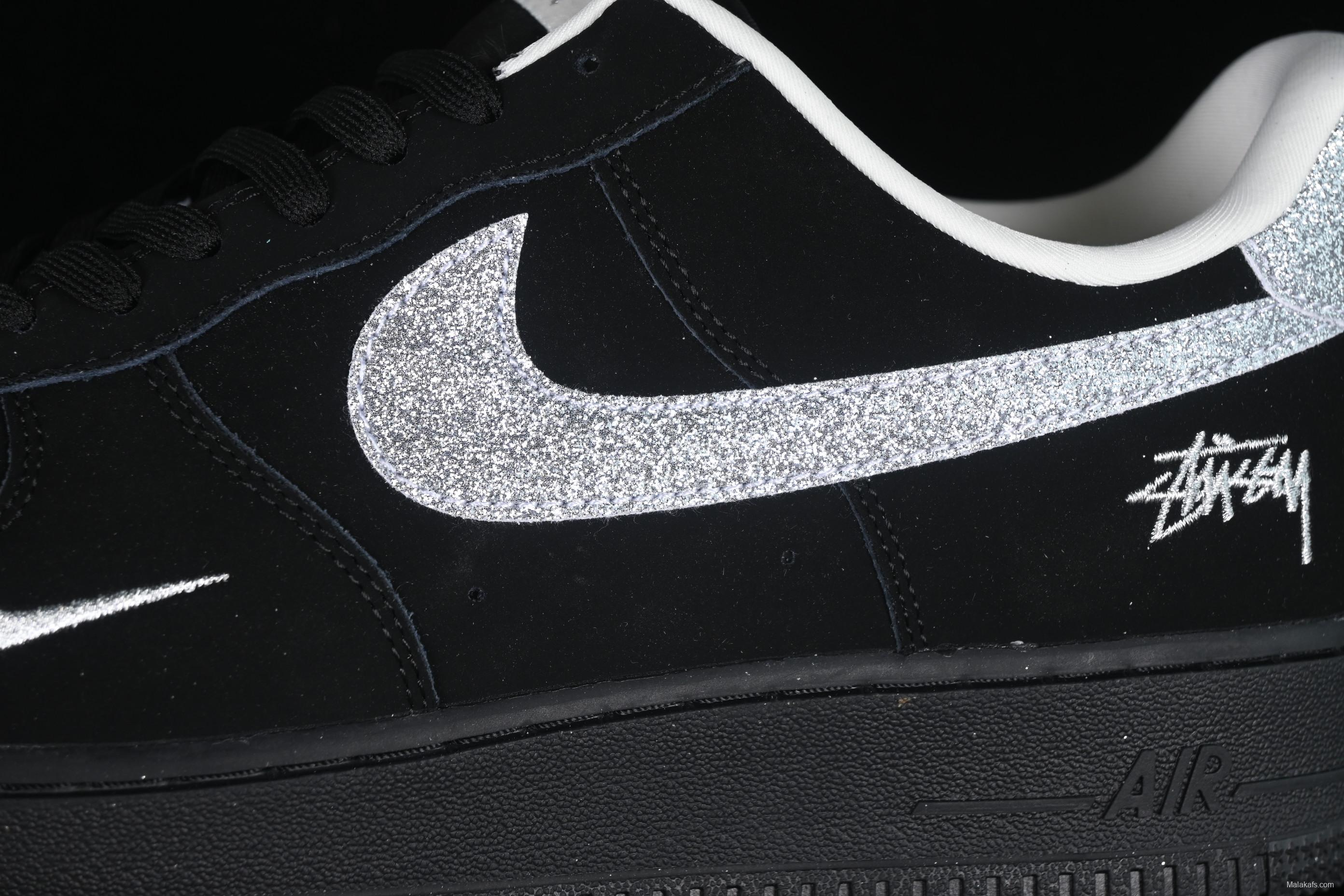 Nike Air Force 1 '07 Low Stussy Collaboration Silver Swoosh Starry Sky Casual Sneakers - DF0188-043