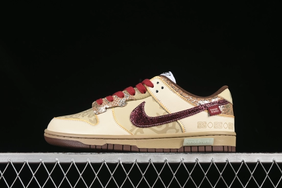 Nike Dunk Low Retro Casual Sneakers in Brown and Sail with Panda Mischief CNY Snake Year Design - DD1503-124