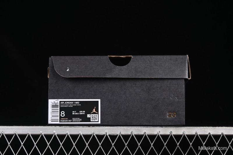 Nike Air Jordan 1 Mid AJ1 Black Red Mid-Top Casual Sneakers - DQ8426-067