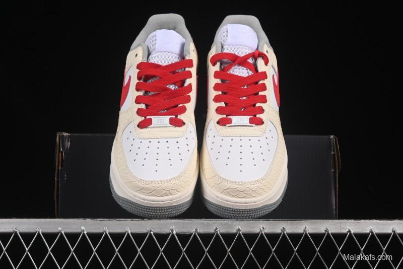 Nike Air Force 1'07 Low Snake Year Themed Casual Sneakers with Full-Length Air Cushion - DX2678-100