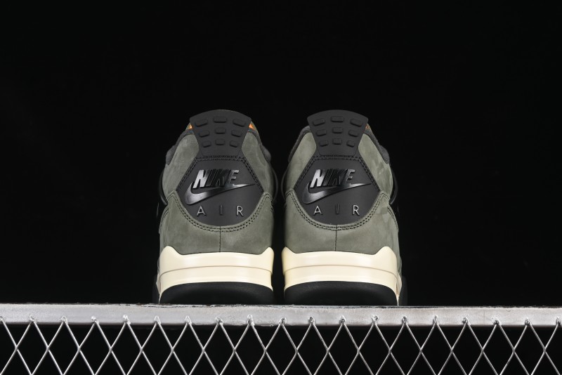 Nike Undefeated x Air Jordan 4 OG Sneakers in Olive Green Suede with Orange and Black Accents - IB1519-200