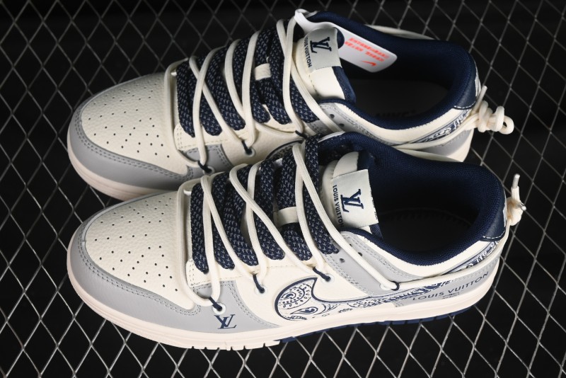 Nike SB Dunk Low LV Series Strap Graffiti White Blue Swoosh Anniversary High-End Custom Low-Top Casual Skate Shoes - DM6868-074