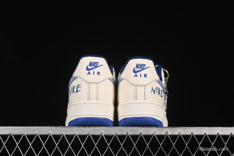 Nike Air Force 1'07 Low Casual Sneakers with Blue Line Ghost Face Design - DF0188-053