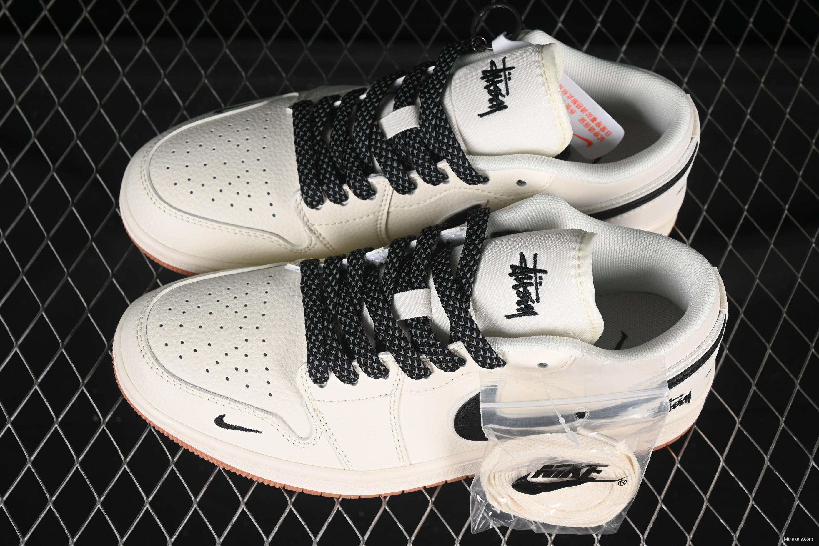 Nike Air Jordan 1 Low Stussy Collaboration Black Hook Crepe Sole High-End Custom Retro Basketball Shoes - XX3168-170