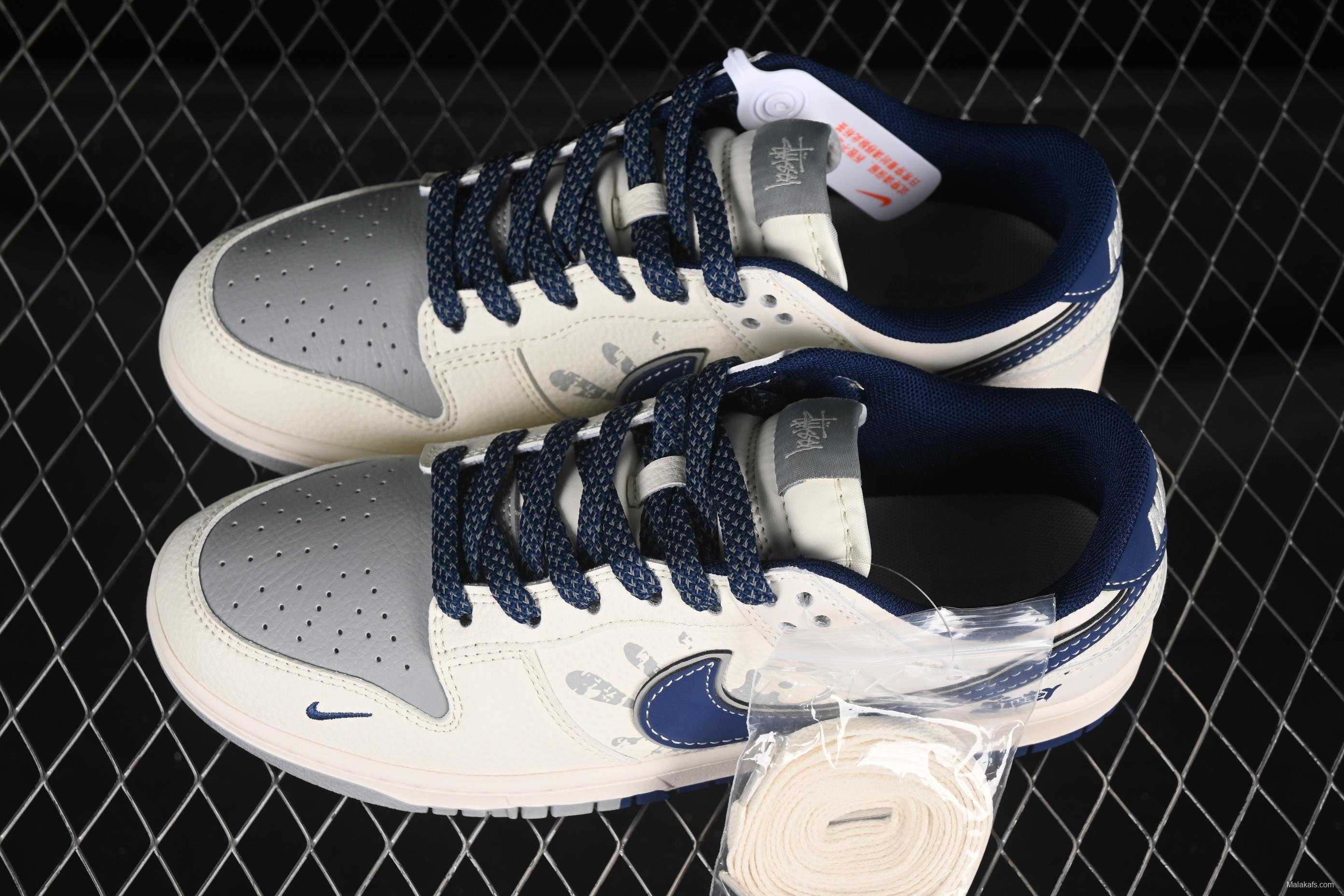 Nike SB Dunk Low Stussy Collaboration Explosive Blue Swoosh Anniversary Custom Low-Top Casual Skate Shoes - XS6089-593