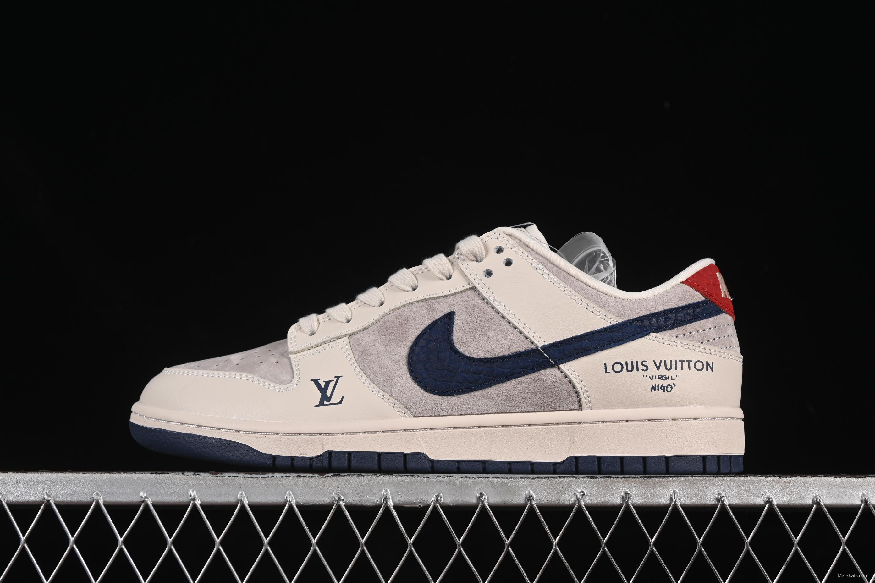 Nike SB Dunk Low LV Collaboration Blue Snake Swoosh Anniversary High-End Custom Low-Top Casual Skate Shoes - XX3168-122