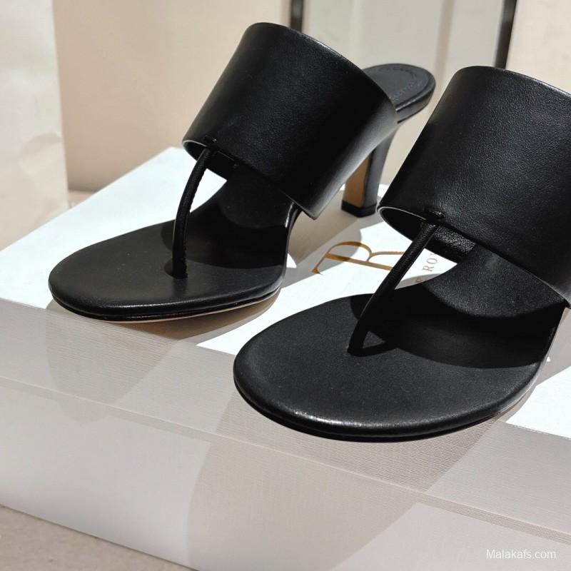 2025 Toteme Black Calf Leather Slippers KFY00280