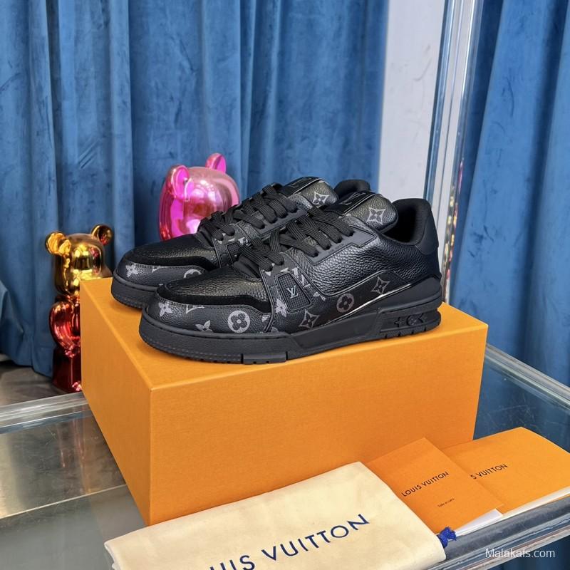 2025 Unisex Louis Vuitton Black Grey Leather Trainer