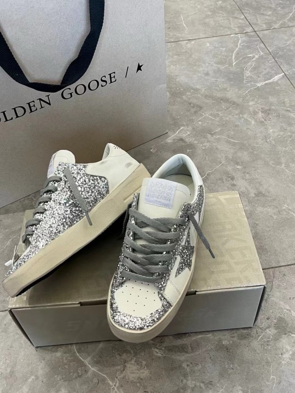2024 Unisex GGDB White Silver Leather Glitter Low-Top Sneakers MJ00260