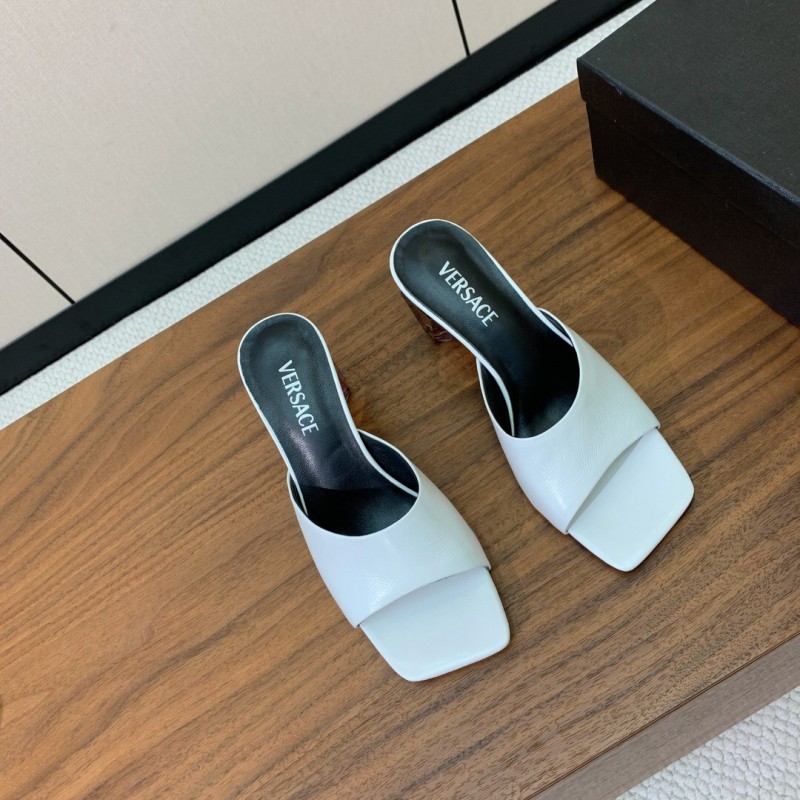 2025 Women VERSACE White Leather Slippers