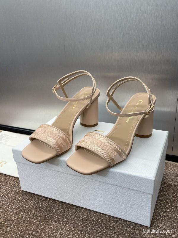 2025 Women Dior Beige Calfskin Heel Embroidery KFY00280