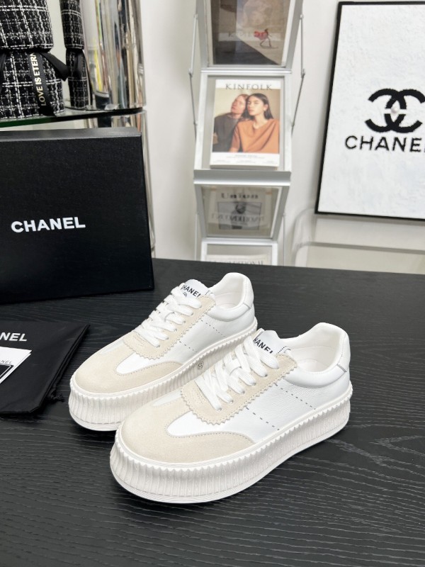 2025 Women Chanel White Leather Suede Sneakers LY00270