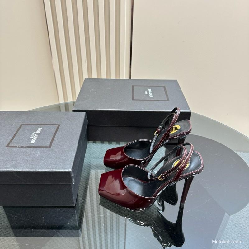2025 Women Yves Saint Laurent Burgundy Leather Slingback Pumps