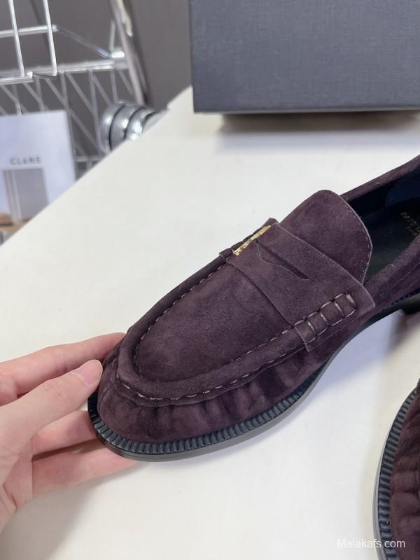 2025 Women Yves Saint Laurent Dark Purple Suede Loafers KFY00350