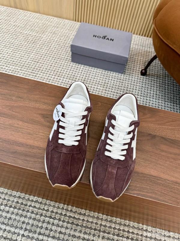 2025 Unisex HOGAN Burgundy White Suede Leather Sneakers