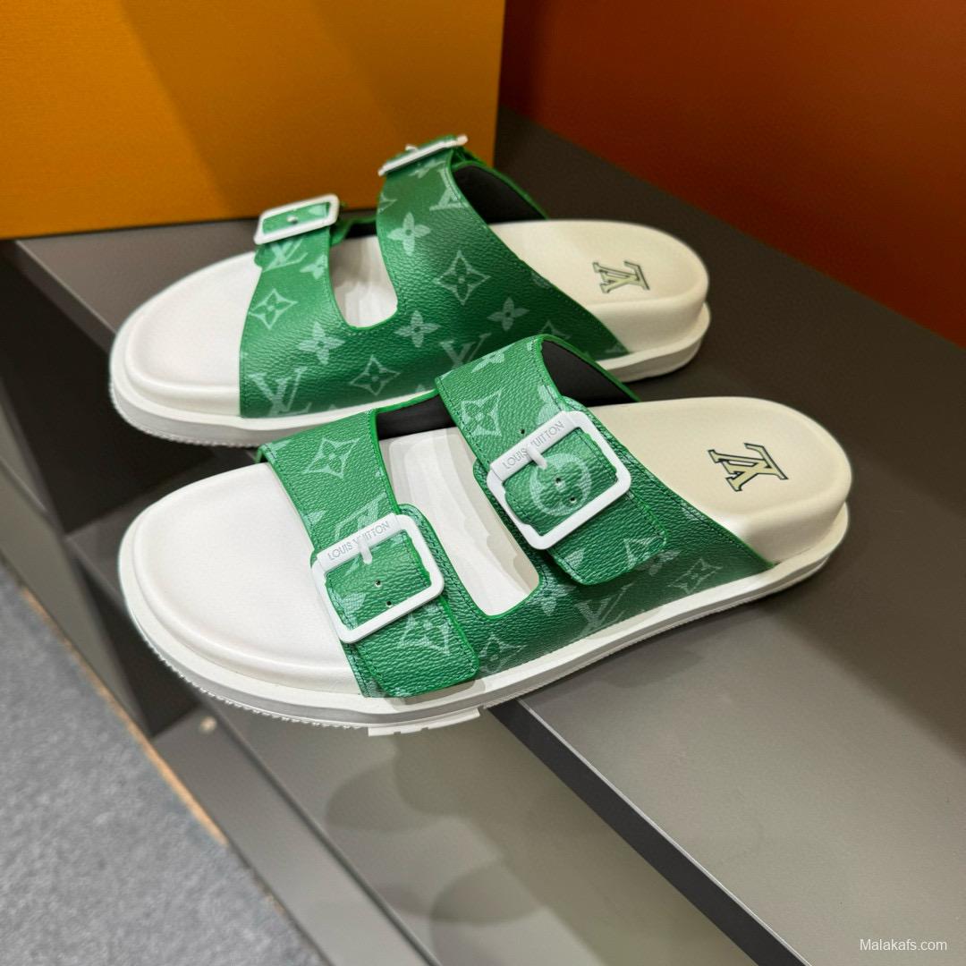 2024 Slippers Louis Vuitton Green Canvas Slippers