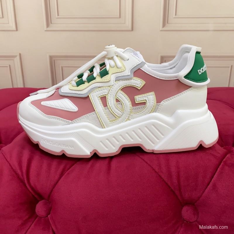 2025 Women Dolce & Gabbana White Pink Green Leather Sneakers LY00330(F)