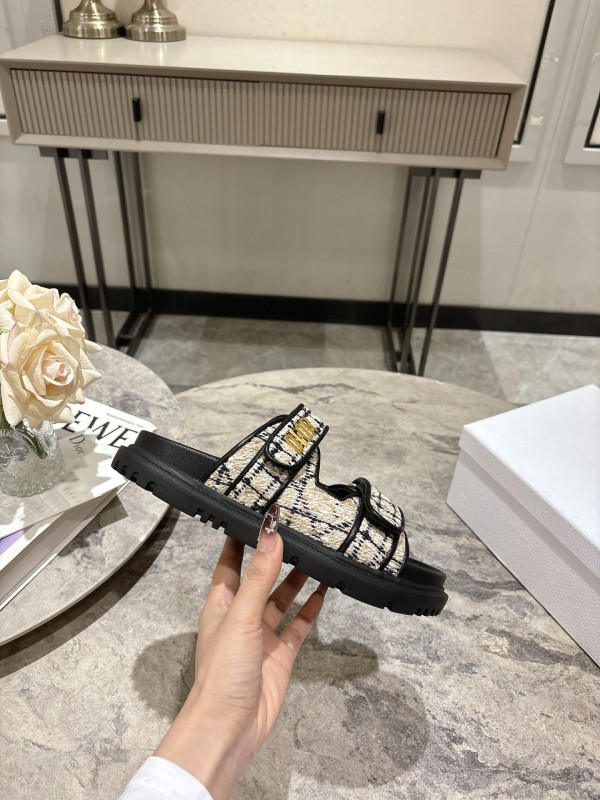 2025 Women Dior Black White Fabric Sandals KFY00300