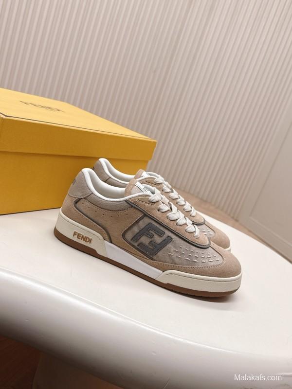 2025 Unisex Fendi Beige Light Brown Leather Suede Plimsolls FF Logo LY00350(F)/LY00360(M)