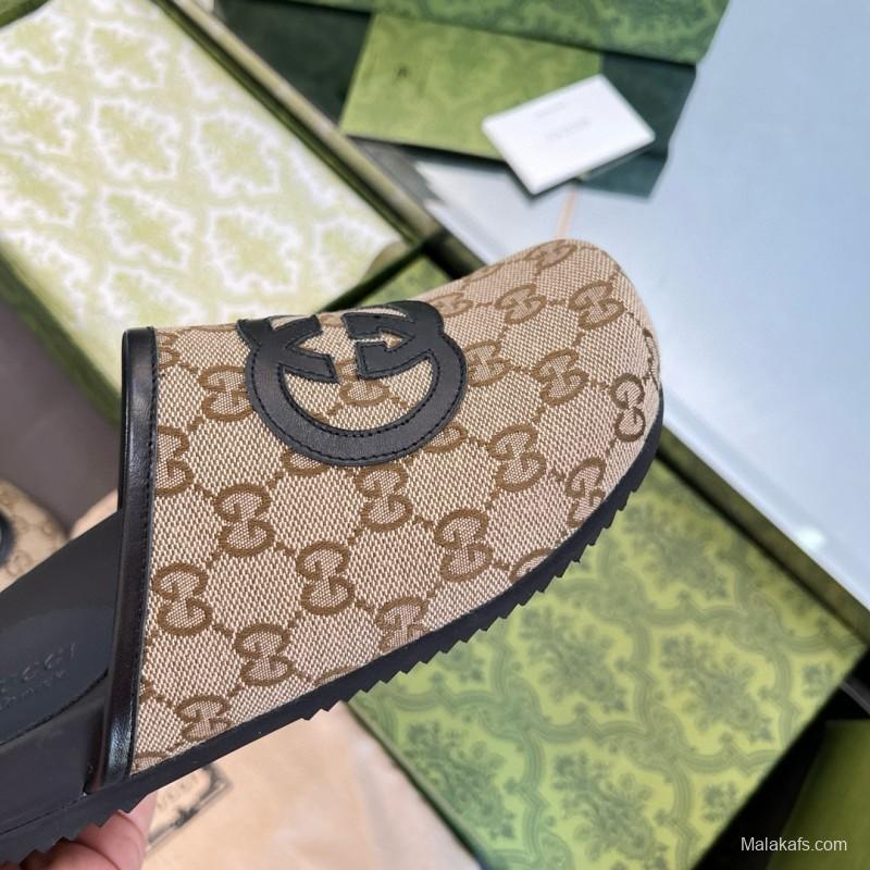2024 Slippers Gucci beige black fabric mule MJ00280