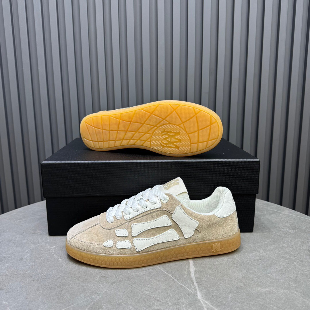 2025 Unisex Amiri Bone White Beige Leather Suede Sneakers LY00280